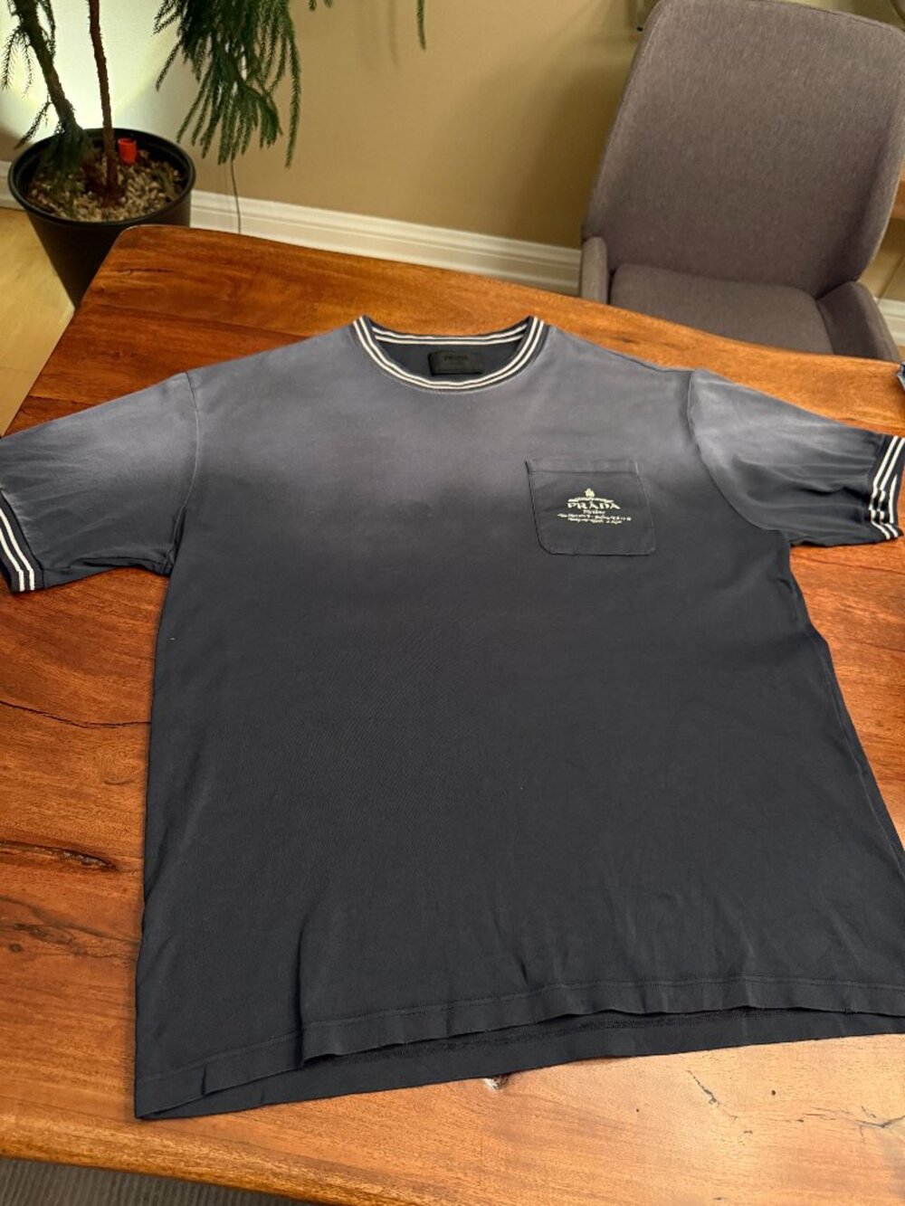 Prada Ombre Faded Old Effect T-Shirt Blue/Grey XXXL